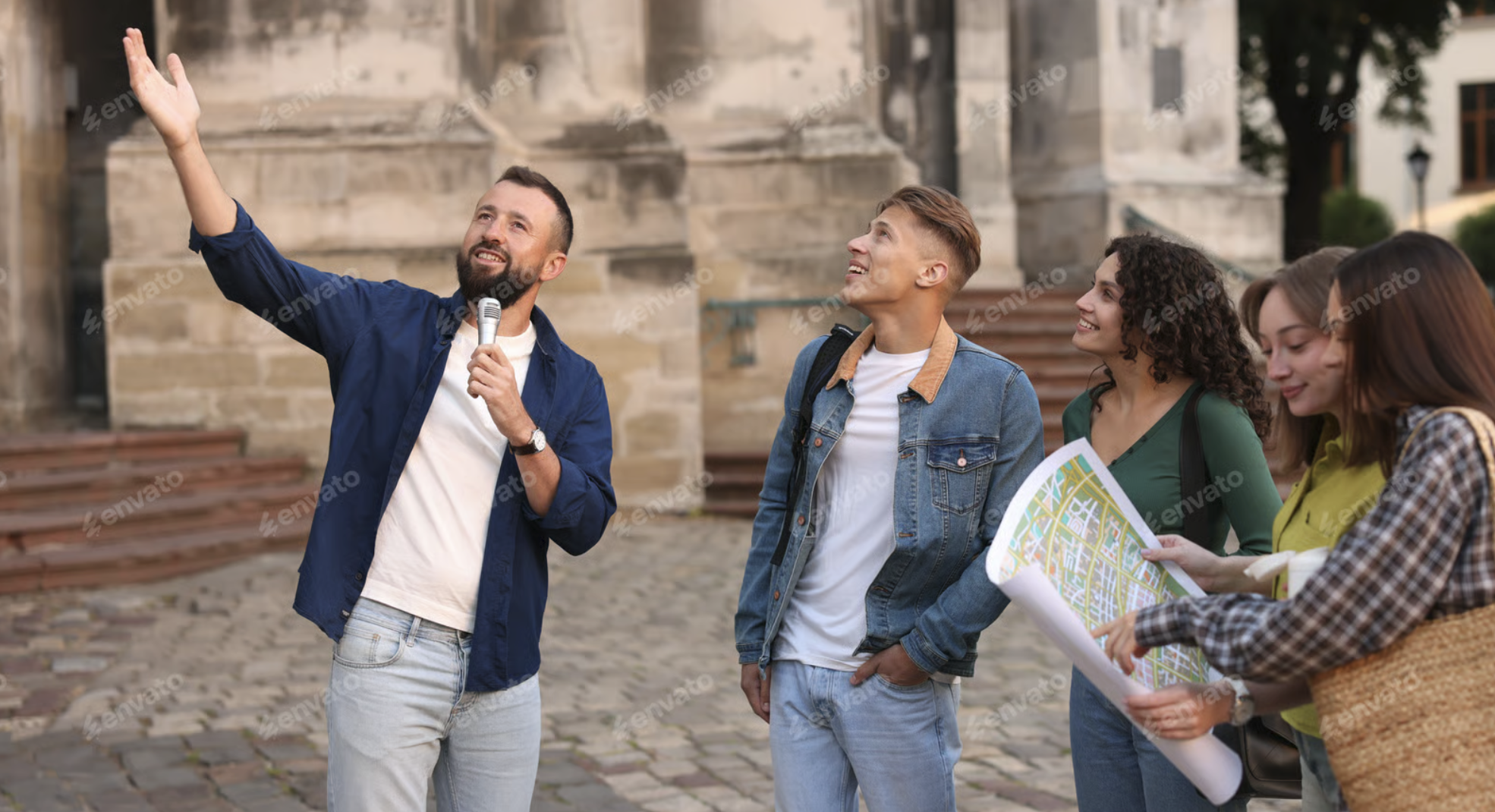Tour booking system showing guests checking a map before departure